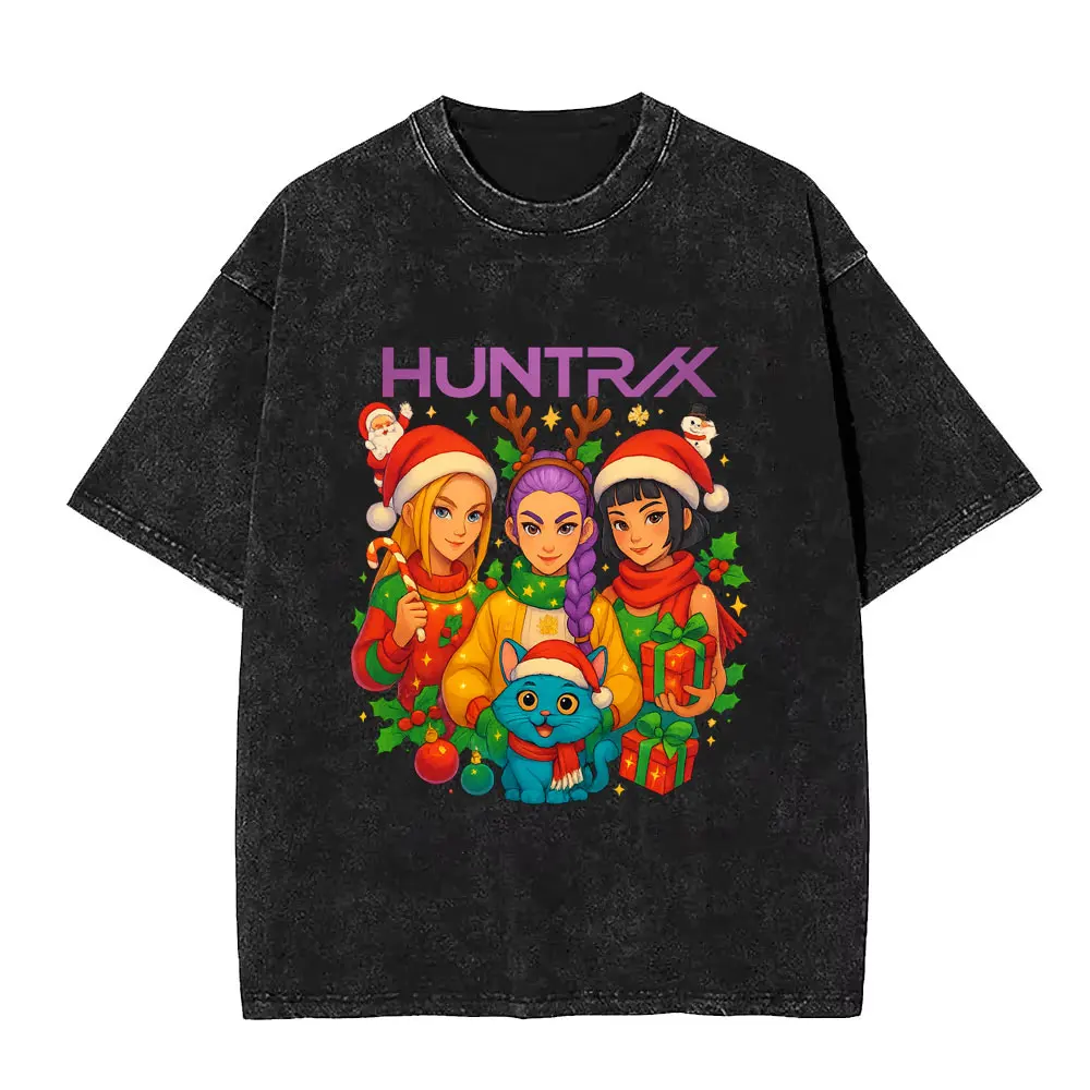 Kpop شيطان الصيادين ساجا بنين رومي ميرا زوي ديربي النمر غسلها خمر تي شيرت الرجال المرأة موضة المتضخم Crewneck تي شيرت