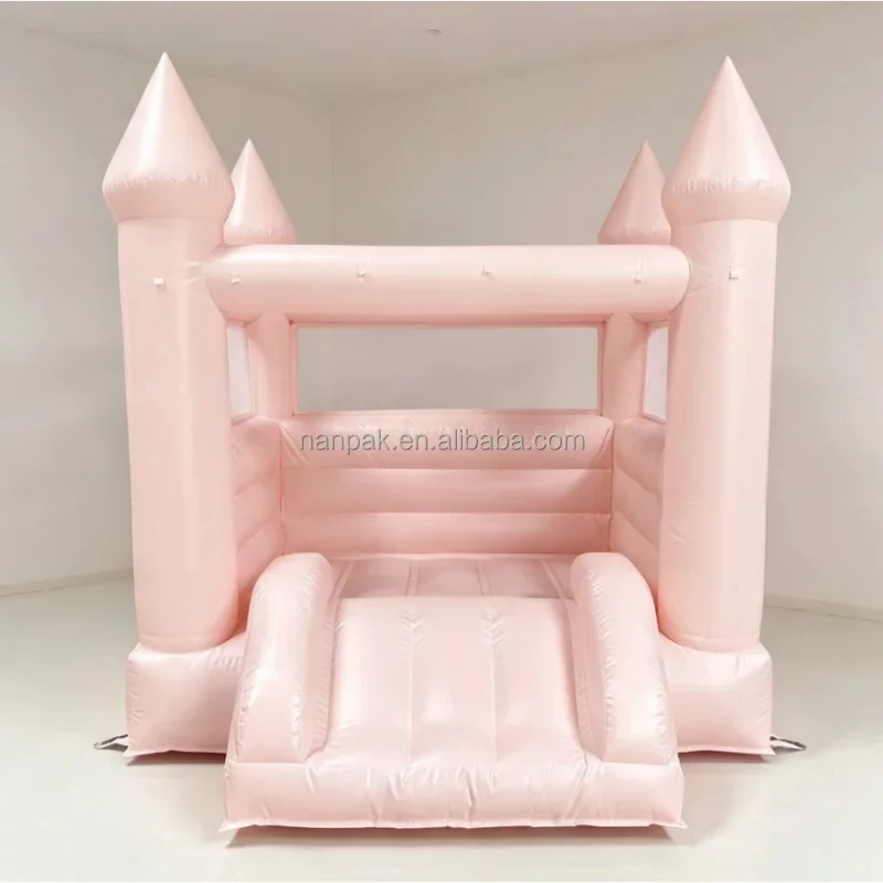 Pastel Pink White Inflatable Bounce House Commercial Inflatable Bouncy Castle With Slide for Wedding Birthday Party Rental