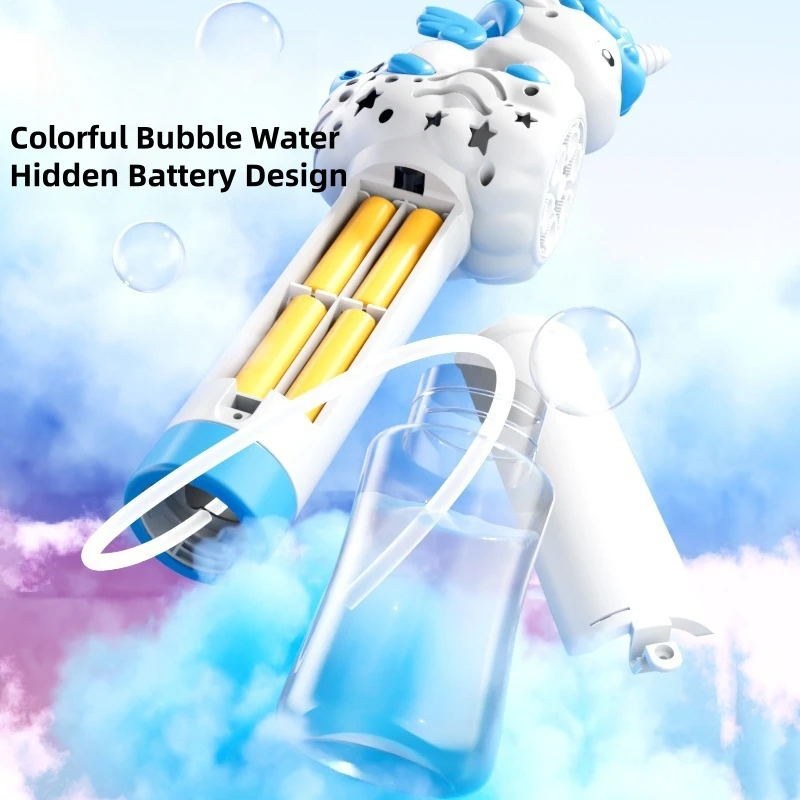 New Children's Handheld Bubble Blowing Unicorn Bubble Machine with Fully Automatic Lighting and Bubble Stick Outdoor Toy