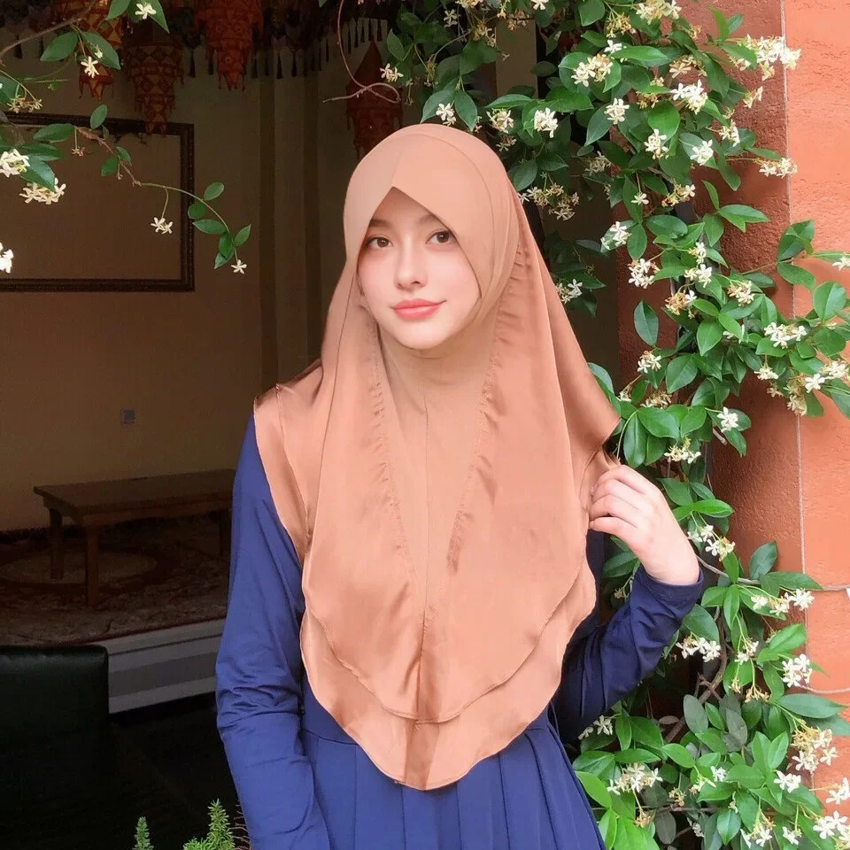 

New Malay Turban Soft Double Layer Satin Scarf Muslim Women Hijab Instant Scarves Pull On Headscarf One Piece Amira Shawl Wraps