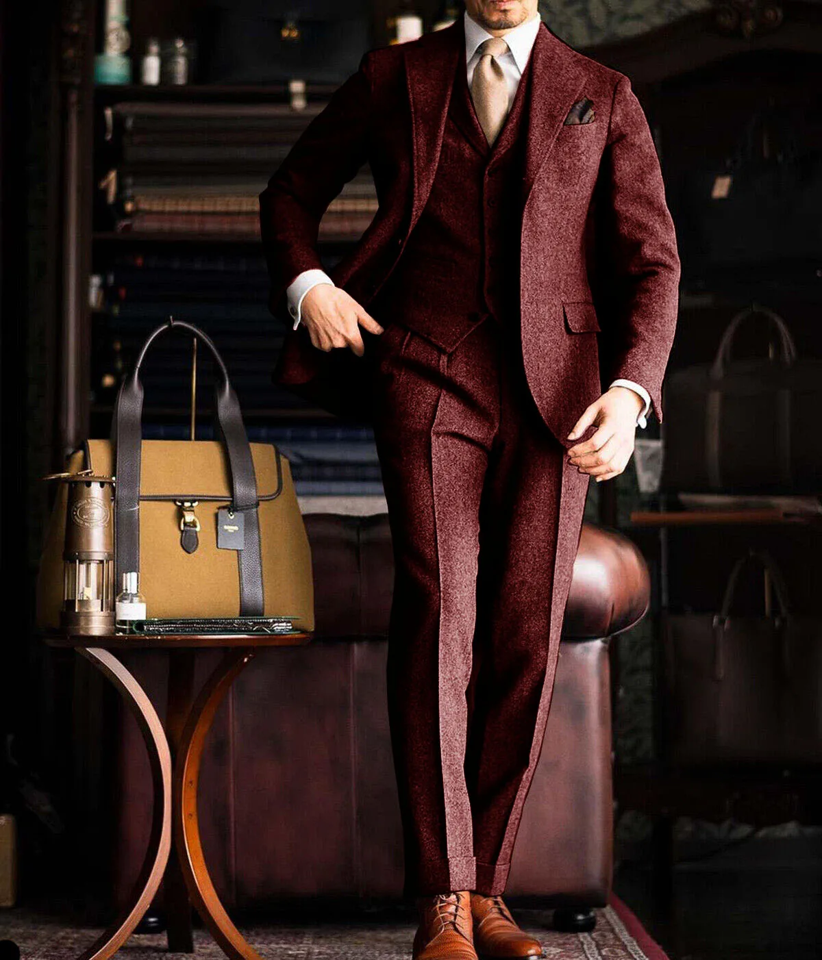 Men\'s Suit Tweed 3 Pieces Formal Business Wedding Prom Groom Tuxedo Single Breasted Costumes Luxury Men\'s Suits Elegant Man Suit