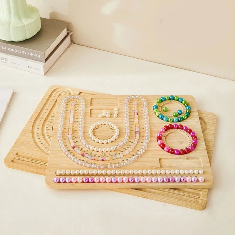 Wood Bead Board Bracelet Beading Organizer Jewelry Making Tray Workbench Size Measuring Plate Craft Tool Accessories