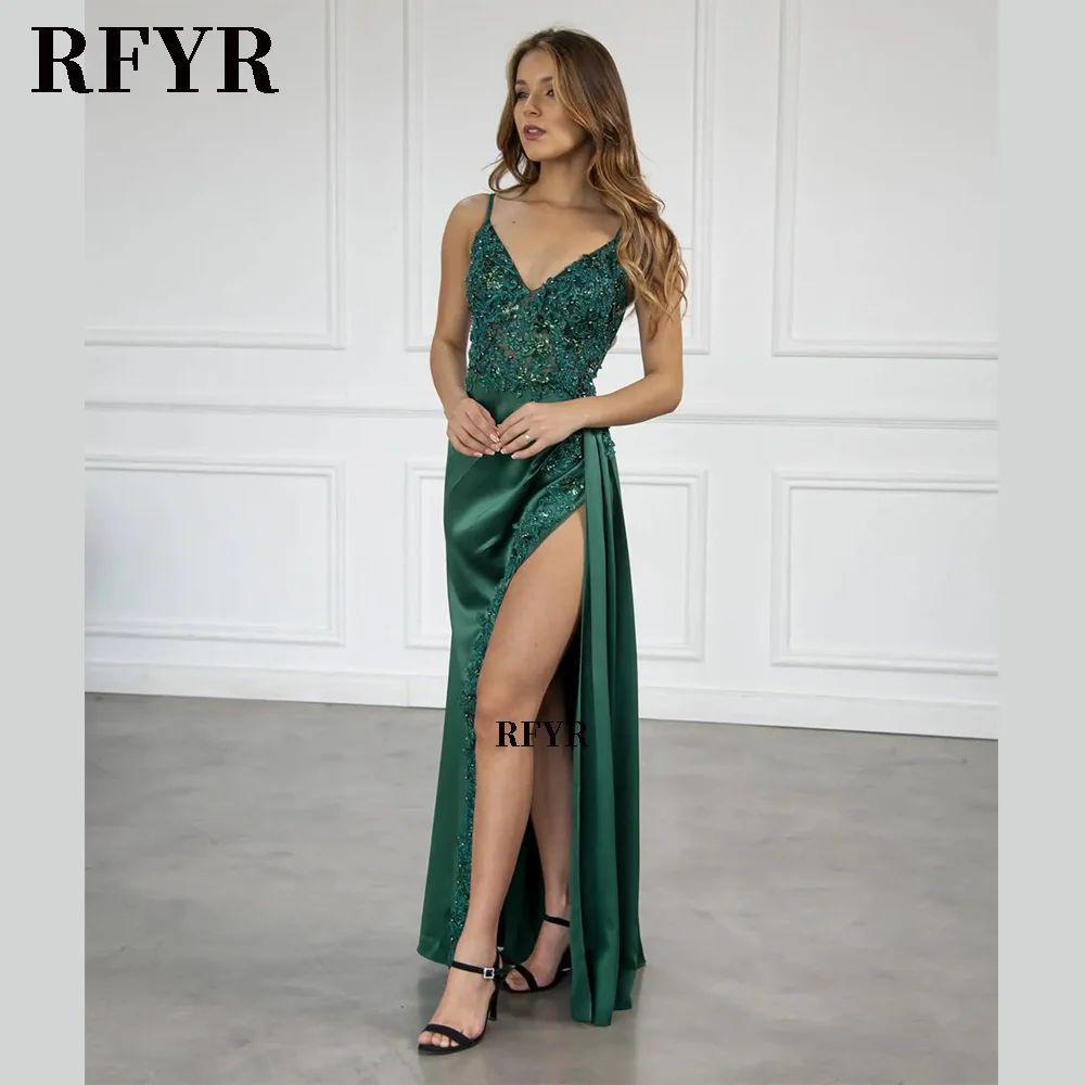 

RFYR Evening Dresse Lace Prom Dress Applique High Slit فستان سهرة Mermaid Party Dress Trumpet vestidos de fiesta Customized