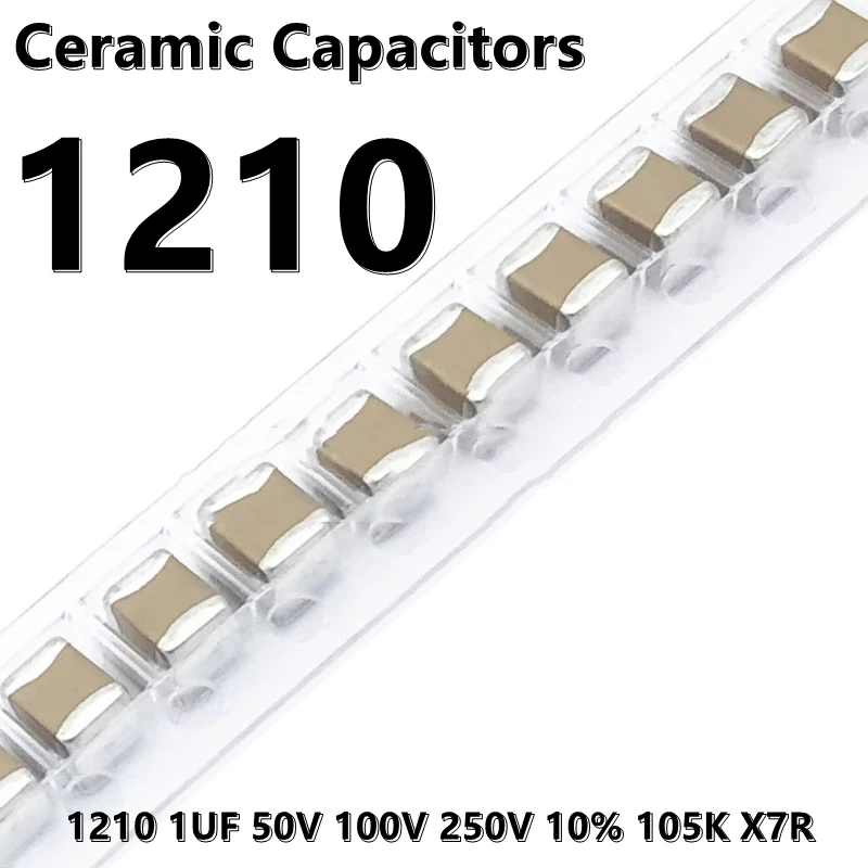 ตัวเก็บประจุเซรามิก1210 1UF 50V 100V 250V 10% 105K X7R 3225 SMD 10ชิ้น