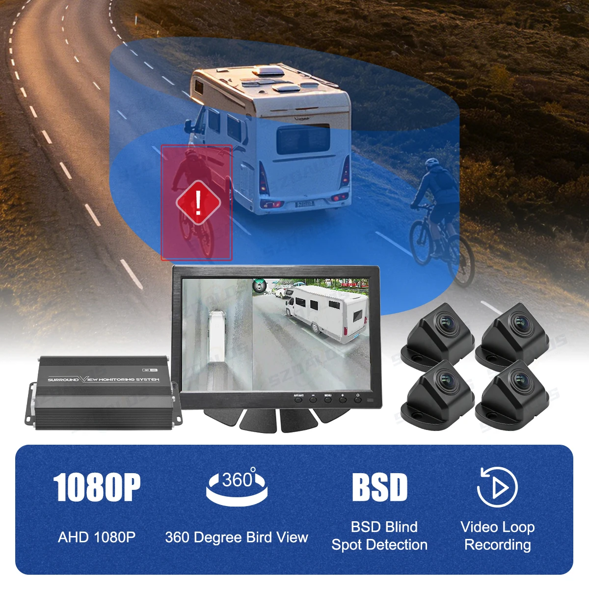 Panoramic 360 Degree Auto Driving Dash Cam System For RV Motor Home Bus Truck Engineer Vehicle 3D Backup Camera Split Screen