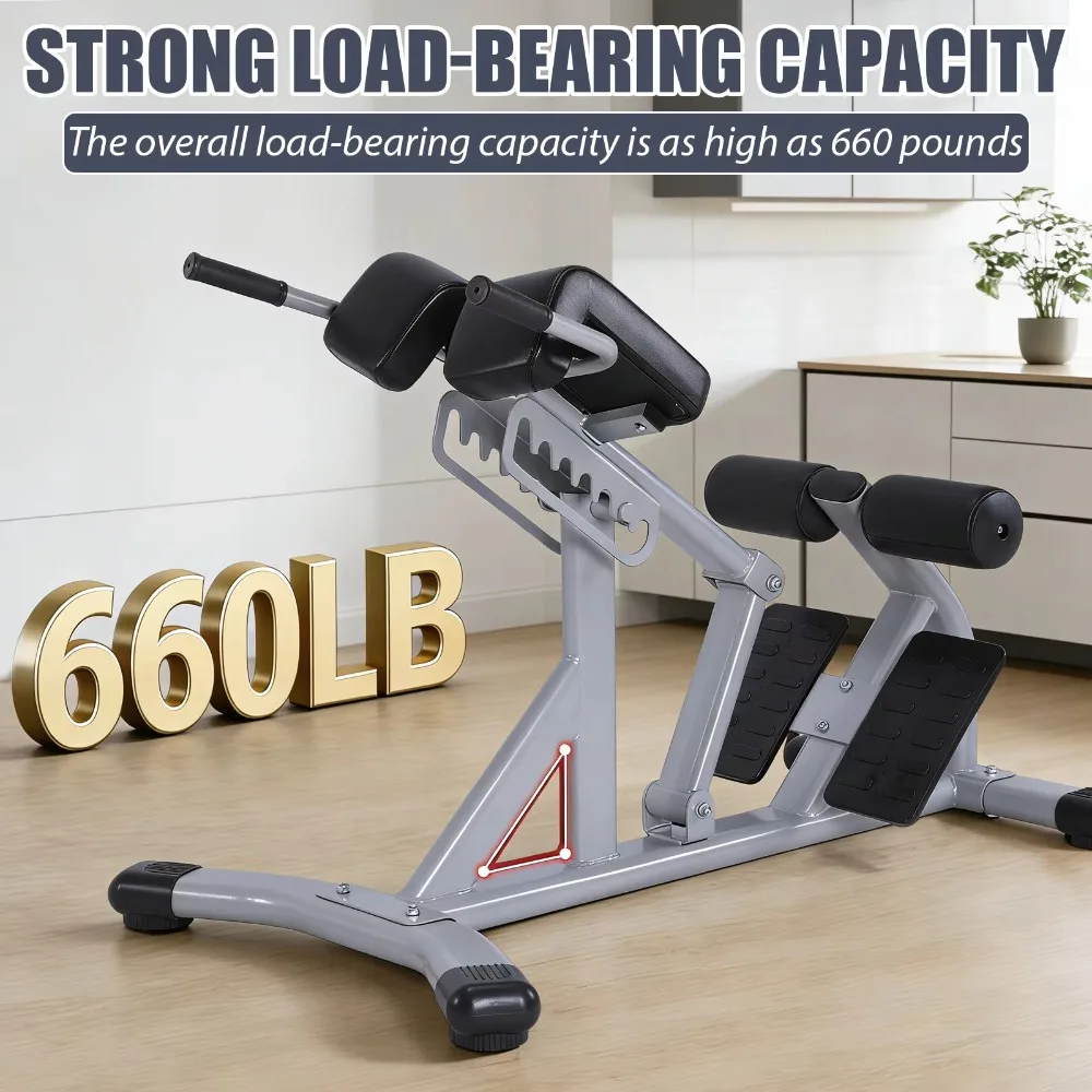 Hyperextension Bench Adjustable Sit Up Roman Chair 660LB Glute Hamstring Ab Workout Home Gym Strength Training Equipment