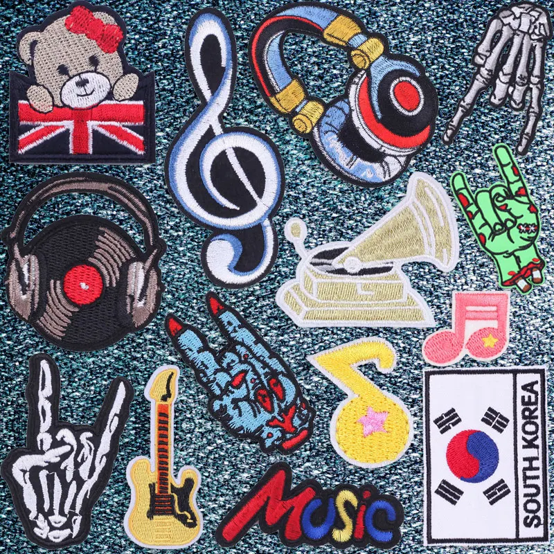 

Korean Uk Flagt Embroidered Patches Clothing Thermoadhesive Patches Fusible Patch on Clothes Music Alphabet Badges Sewing Cheap