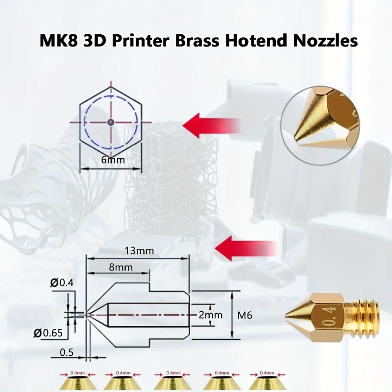 25 Pcs Creality MK8 Ender 3 Brass Hotend Nozzles, with common tools and storage box, for Ender 3 /CR 10 series printer nozzles view 4