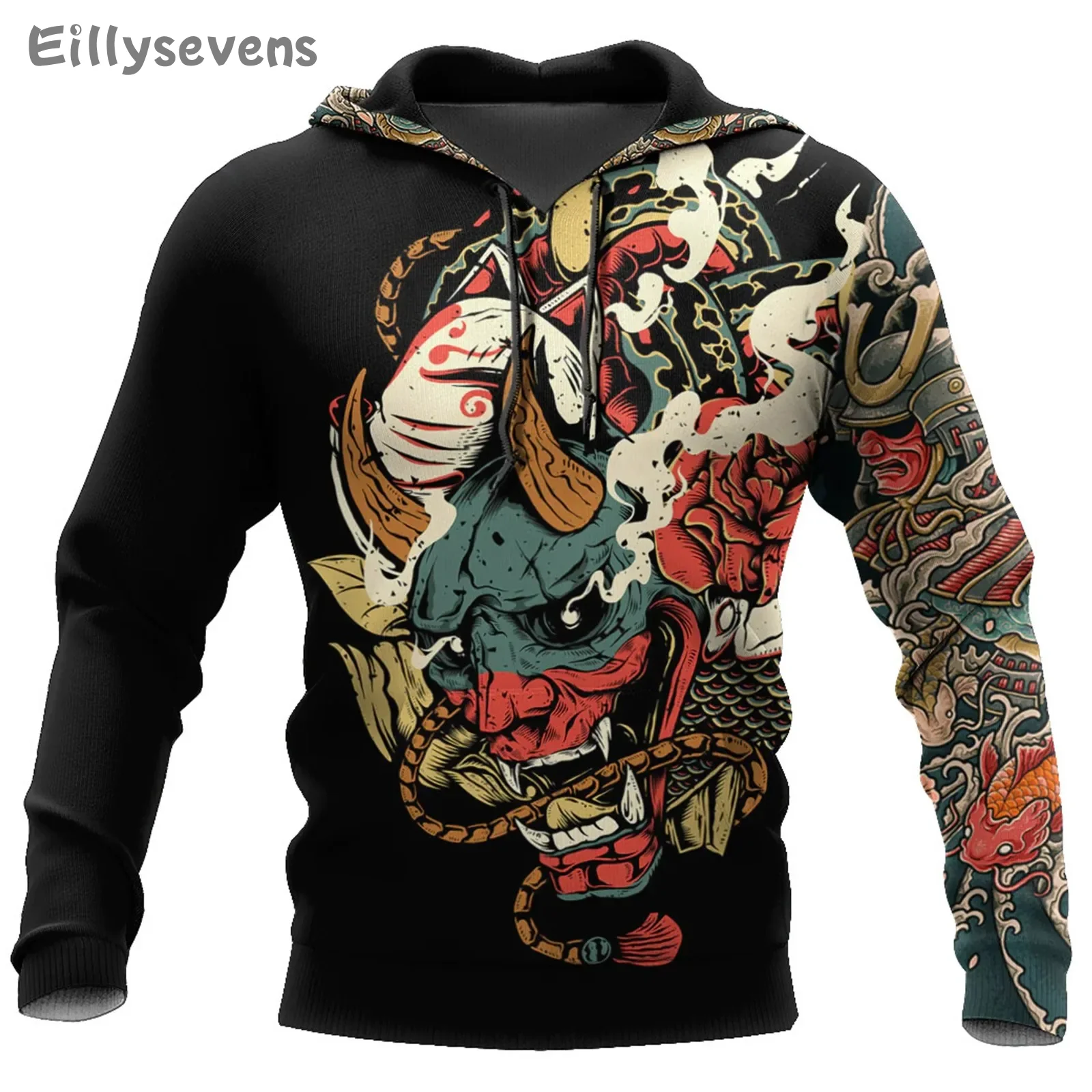 Men's Digital Printed hooded sweatshirts Retro hoodie casual daily drawstring hooded sweatshirt Autumn Winter Sportwear Top