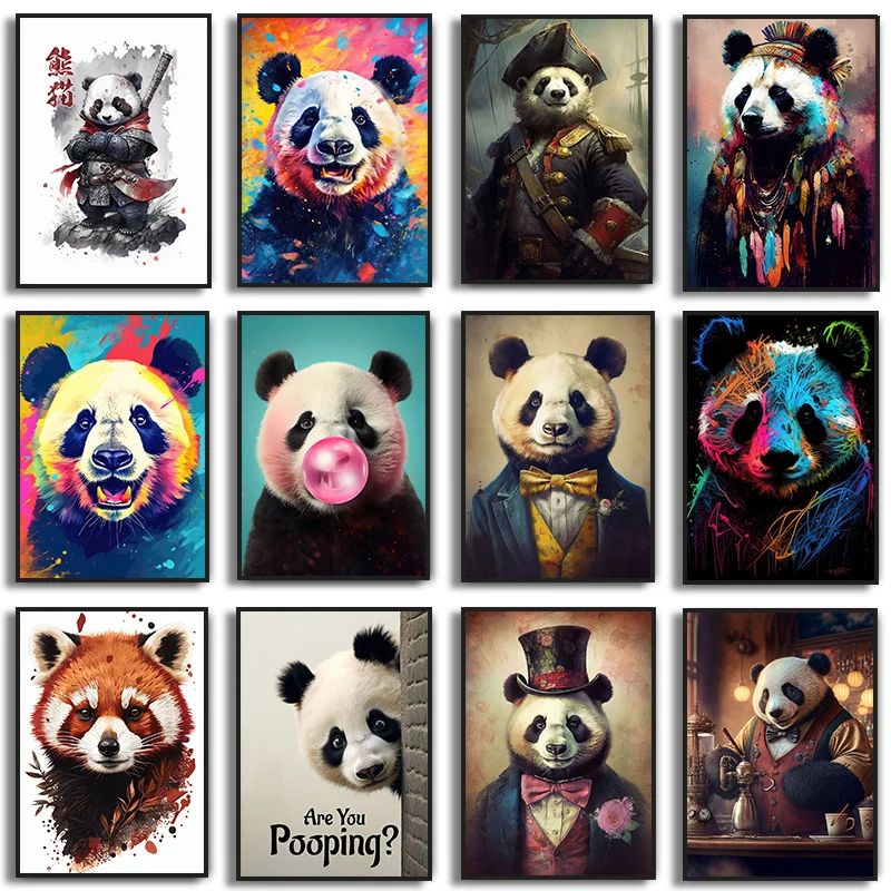 Cute Panda Blowing Bubbles Poster Graffiti Animals Art Print Canvas Painting Wall Pictures Living Room Room Home Decor Gift