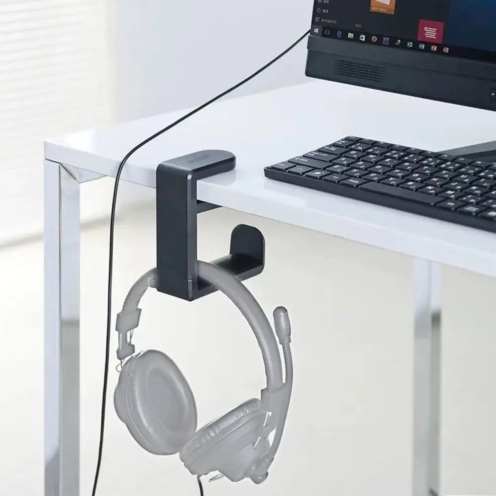 Desk Side Rotating Headphone Stand Desktop Headset Holder PC Gaming Headset Clip On Desk Hanging Hook For Earphone Cable Winder