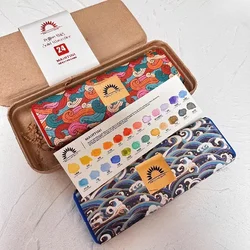 Martini 24 Color Solid Watercolor Pigment Large Capacity Portable Iron Box Set Art Students Creative Painting Filler Materials