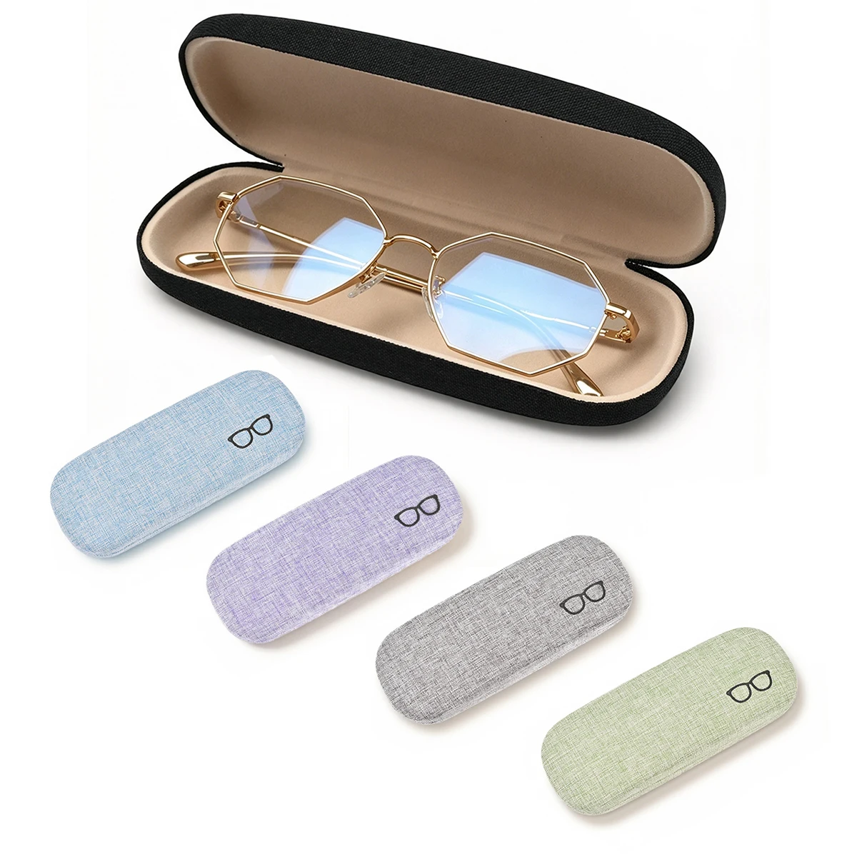 Hard Shell Eyeglasses Case Protector Linen Fabrics Large Glasses Case Concise PH1