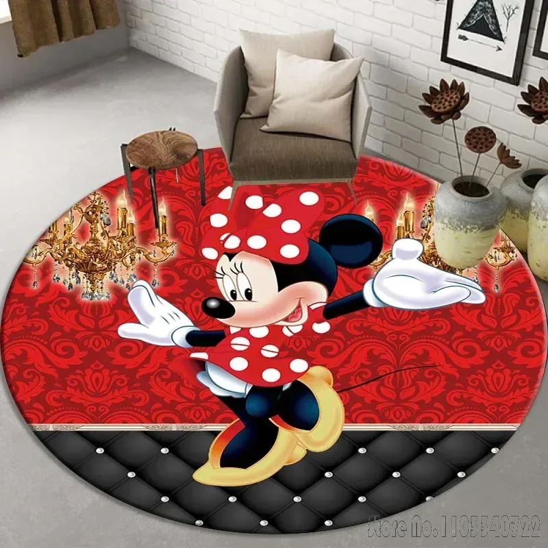 Disney Mickey Minnie Dancing Rug Round Carpet 80cm Chair Non-slip Floor Mat Crawling Game For Kids Living Room Decor