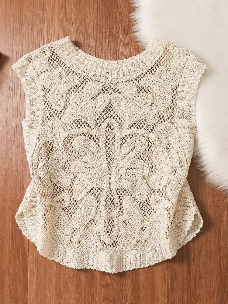 Design Sensation Hollow out Knitted Vest Women's Summer Innerwear Outerwear Pure Desire Spicy Short Sleeveless Top