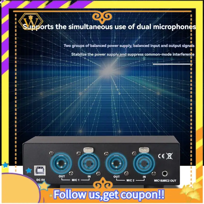 A01K-Universal 48V Phantom Power Supply Compact 2 In 2 Out For Condenser Microphone Music Recording Equipment