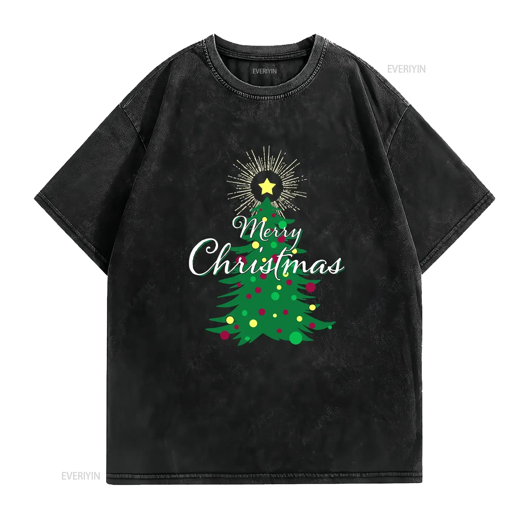 تي شيرت نسائي لحفلات عيد الميلاد المجيد والعائلة وعيد الميلاد باللون الأسود X كبير عتيق مغسول ومسامي أنيق وناعم ومريح