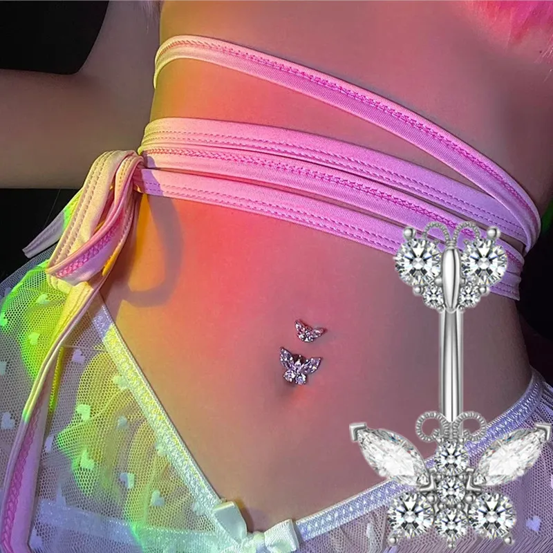 1Pc Butterfly Cz Belly Button Ring Women Fashion Glitter Belly Ring Jewelry Heart Navel Piercing Barbell Crystal Pircing Ombligo