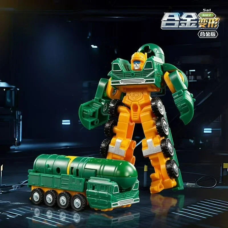 5-in-1-Legierung Transformation Roboter-Militärpanzer Flugzeug Kriegsschiff kombiniertes STEM-Spielzeug für Jungen, Original-Actionfigur zum Sammeln, Geschenk
