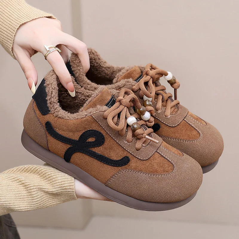 

2025 Autumn Winter New Soft Bottom Casual Sports Cotton Shoes Fleece Lined Anti Slip Snow Boots Women Dequn Shoes Female Model