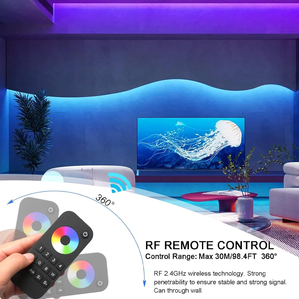 Imagem -06 - Controle Remoto rf Controlador para Rgb Led Strip Dimmer Push Switch Dimming Função Zone 3ch dc 12v 24v 36v 2.4g