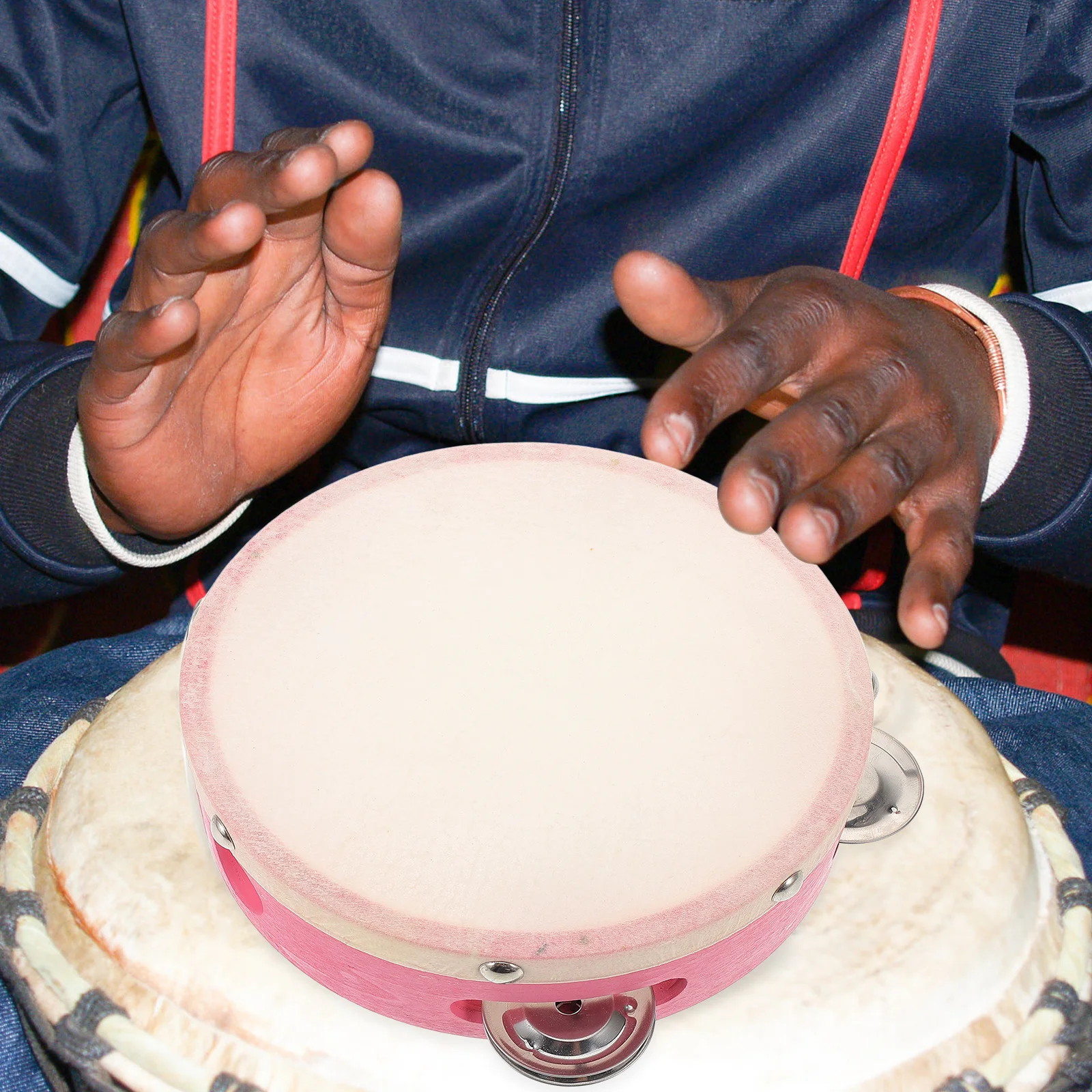 

Tambourine for Baby Pink Sheepskin Bells Kids Musical Instrument Hand Held Tambourines Adults
