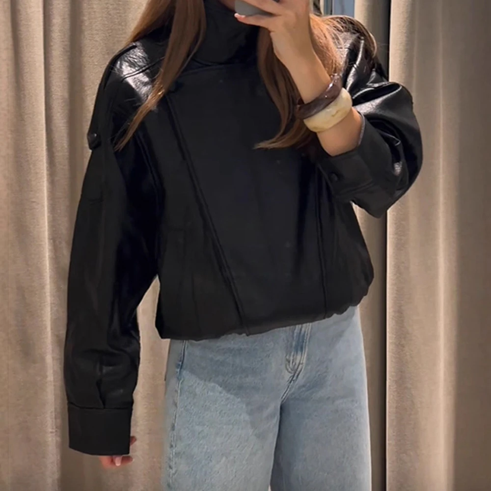 Elegant Simple Retro Solid Color Stand Collar Long Sleeve Jacket Short Outerwear Women's European Style New Wholesale