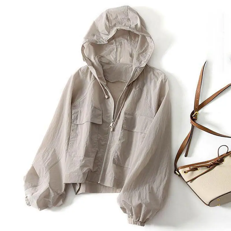 {MAX-66} Women Sun Protection Clothing UV Protection Summer Loose Fit Hooded Zippered Thin And Casual