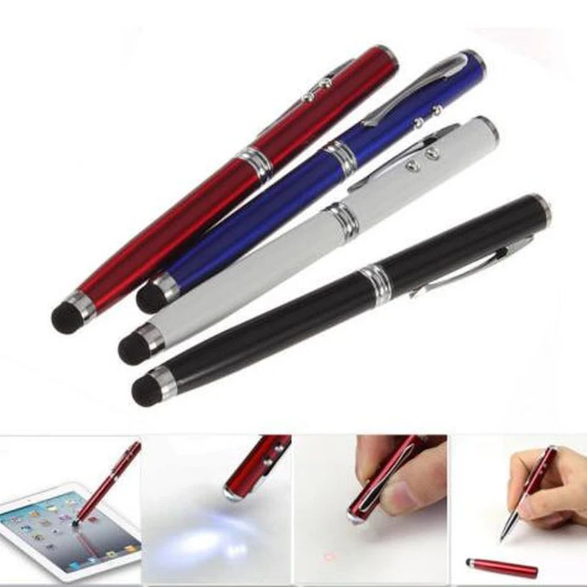 Universal 4 In1 Capacitive Stylus iPad Touch Screen Ballpoint Pen LED Light Pointer