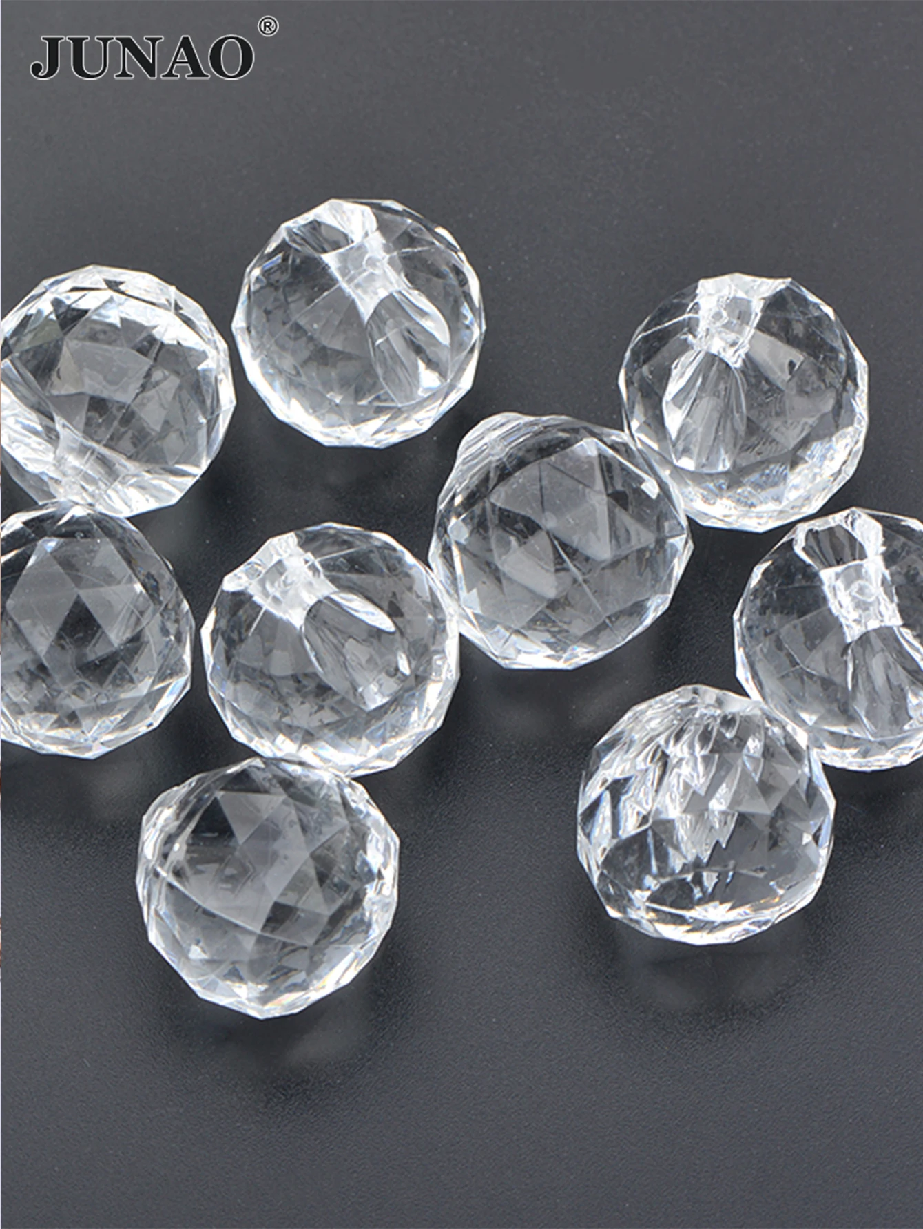 JUNAO 5pcs 22mm Transparent White Acrylic Big Round Beads Faceted Rhinestone Loose Spacer Beads For DIY Curtain Decorative