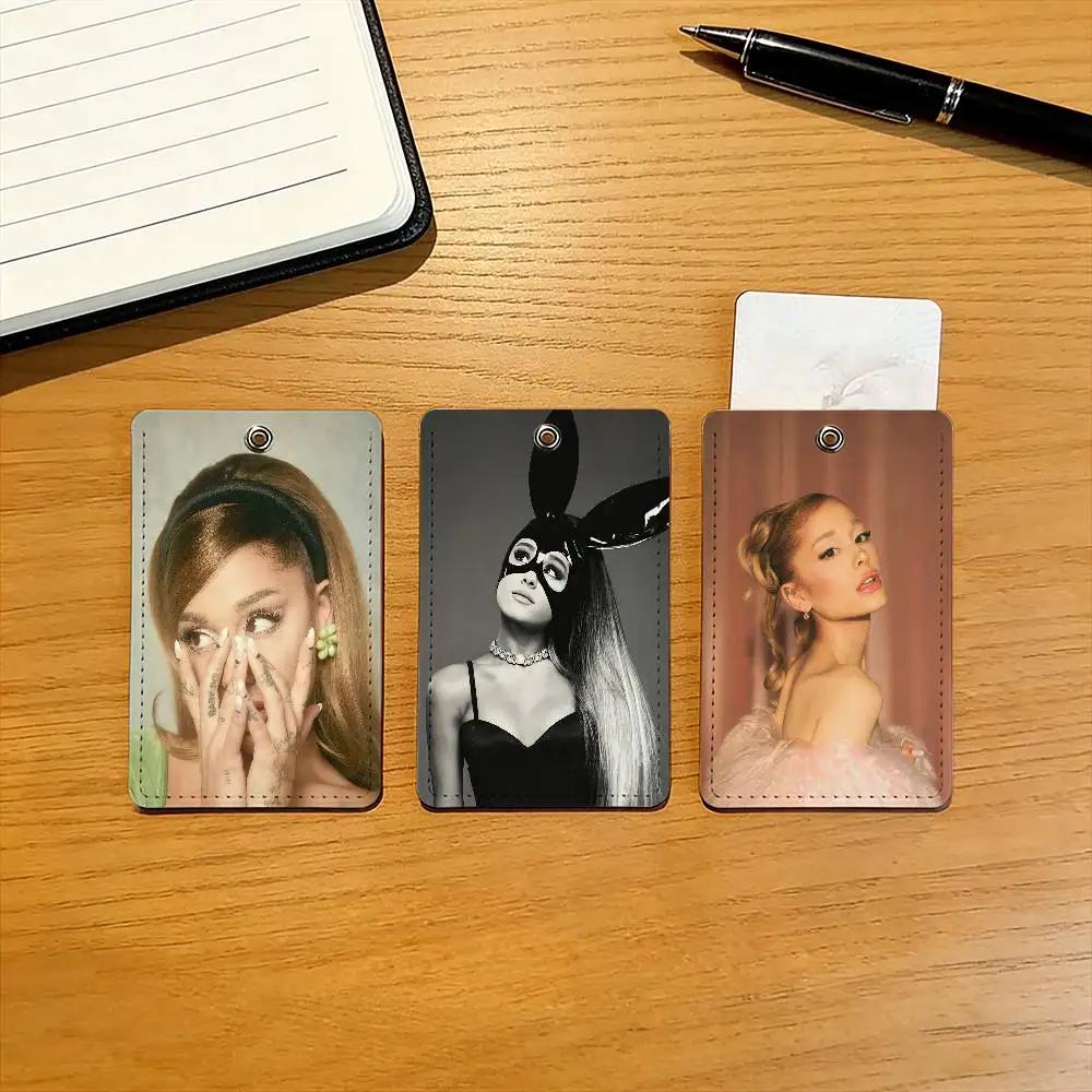 Singer A-Ariana Grande PU  Card Holder With Keychain For Bank card,Subway, Bus Card ,Access Card Protective Case