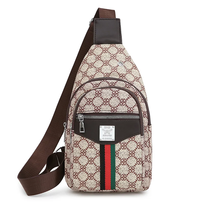 حقيبة صدر مطبوعة هندسية للجنسين، شعار معدني رياضي، منفذ سماعة رأس مبطن، سحاب متعدد الوظائف، حزام قابل للتعديل للتنقل #5