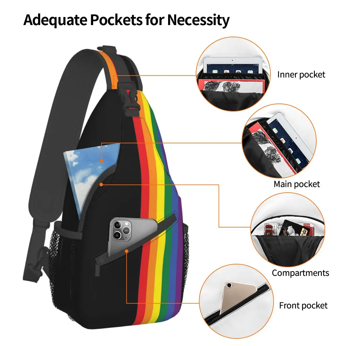 Regenboog Pride Lgbt Strip Kleine Sling Bag Borst Crossbody Schouder Rugzak Outdoor Sport Dagrugzakken Regenboog Homo Mannen Vrouwen Boekentas