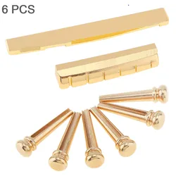 Golden Brass Bridge Pins e Bridge Nut Saddle Set, Universal para guitarra acústica Folk, 6pcs