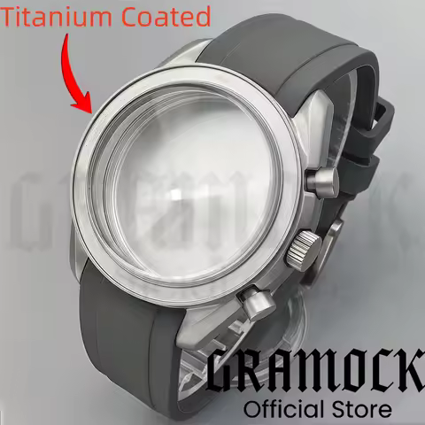 VK63 VK64 40mm Titanium Watch Case Black Silver Insert Dome Mineral Glass Rubber Strap Fit VK67 VK68 Quartz Chronograph Movement