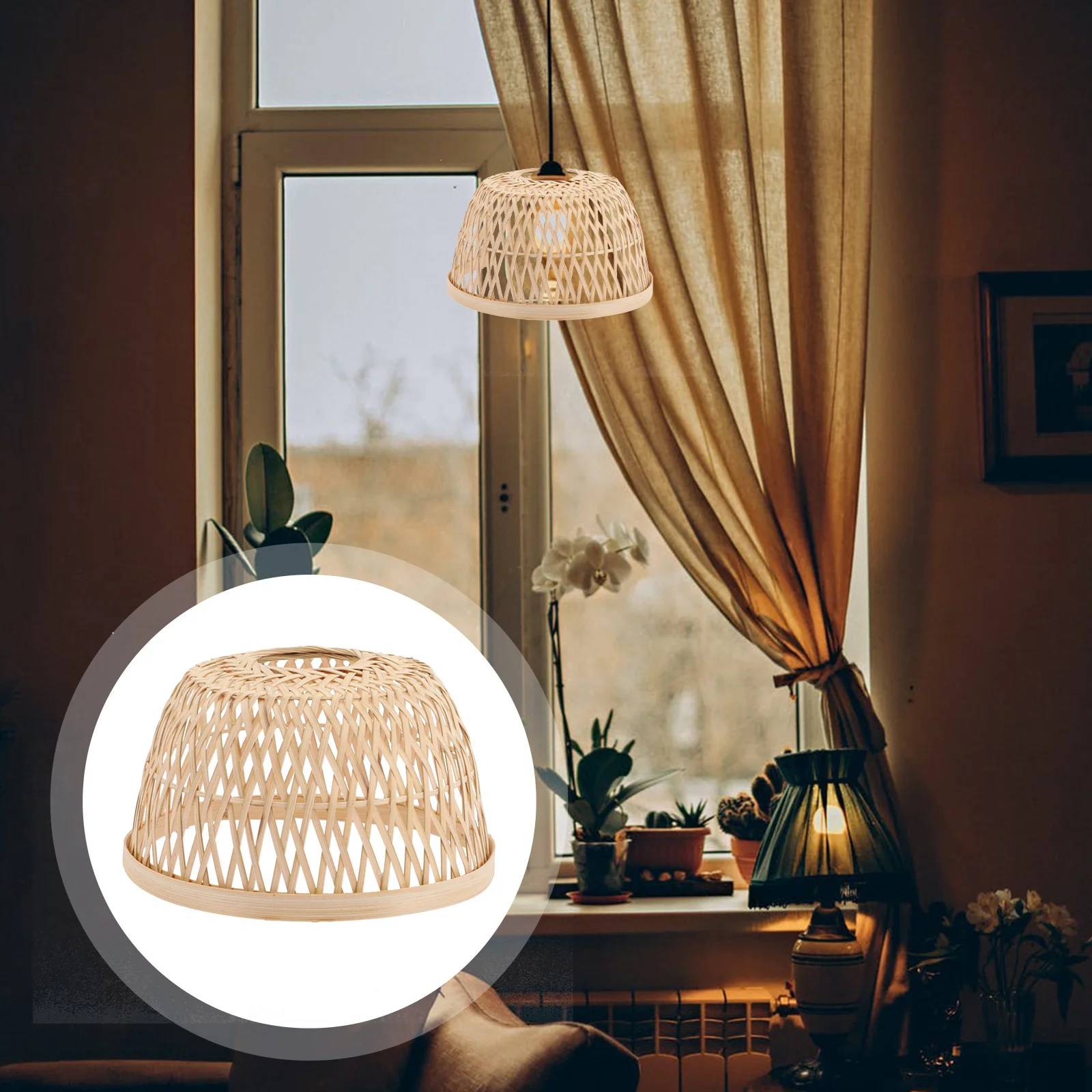 

Bamboo Woven Lamp Shade Rustic Style Pendant Light Cover for Comfortable Mild Warm Room Hanging Lamp Cover Woven Lampshade