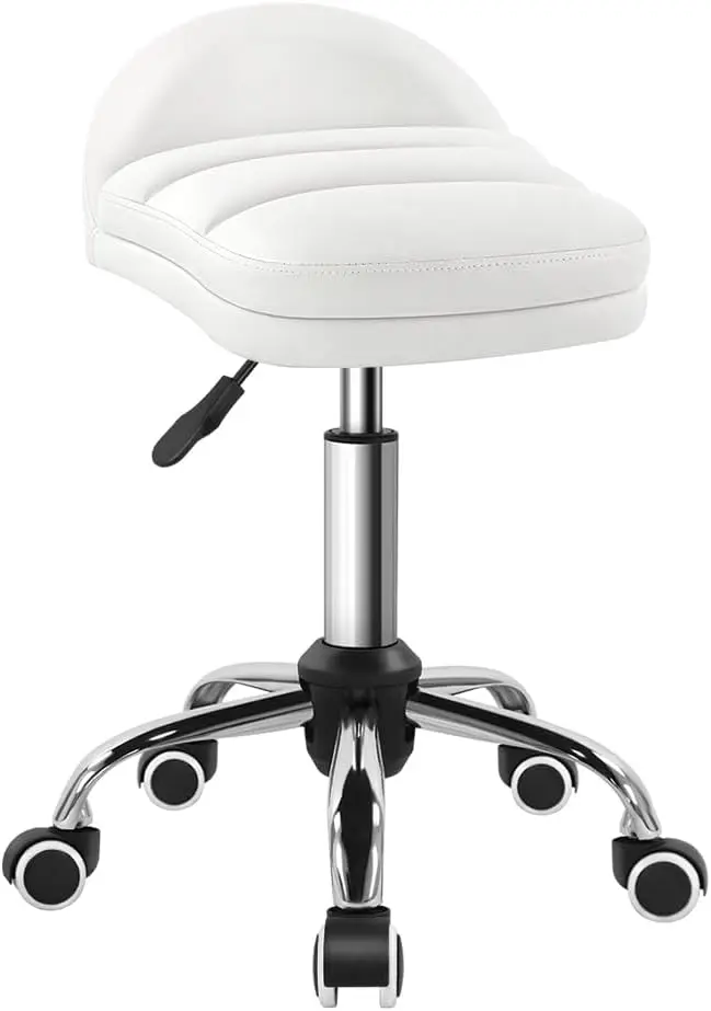 

White Rolling Stool Chair With Wheel Perfect For Home Work Spa Massage Height-Adjustable And Cost-Effective Swivel Stool With