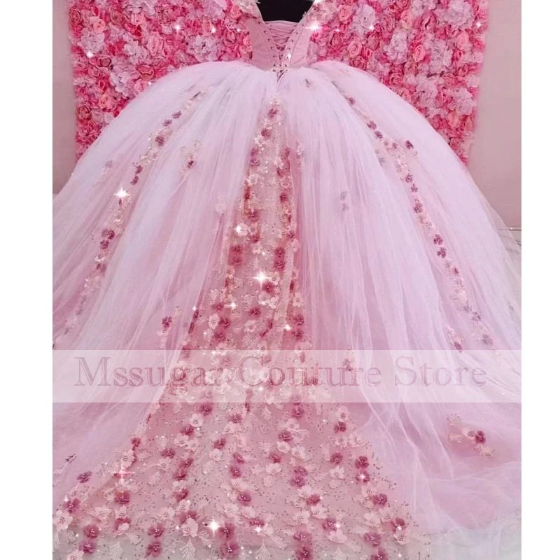 Vestido de encaje de lujo para quinceañera, vestido de flores con hombros descubiertos, apliques de cuentas, vestido de baile, hecho a medida, 2022