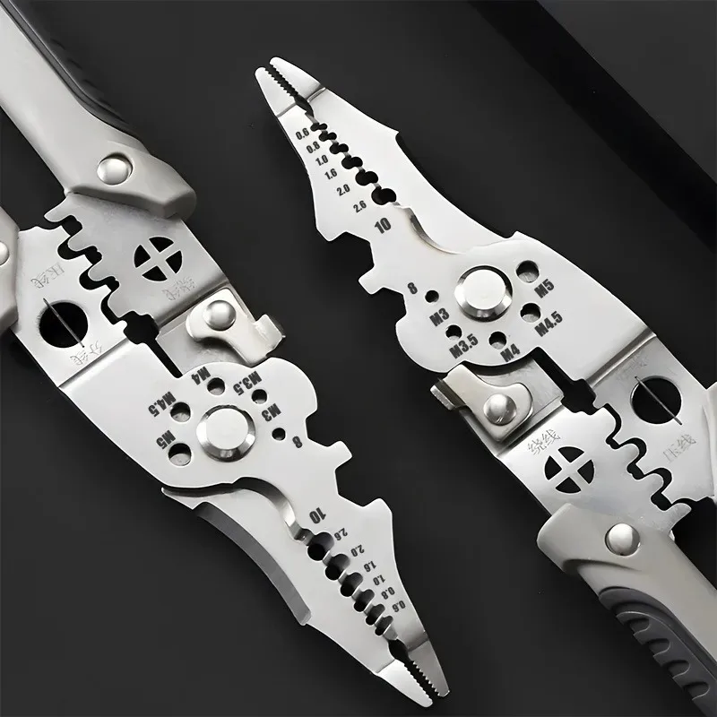 Multifunction Industrial Wire Stripper Cutter Crimper Heavy Duty Stainless Steel Electrical Pliers with Ergonomic Comfort Grip+ image 2