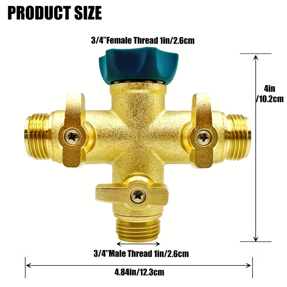 

Garden Aluminum Copper Plated Three-way Ball Valve Diverter, Garden Faucet One-out Three-way Water Diverter, Cross Joint