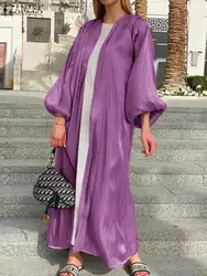 Elegant Puff Sleeve Kimono Dubai Turkey Abayas For Women ZANZEA Fashion Muslim Abaya Islam Kaftan Cardigan Maix Long Blouse