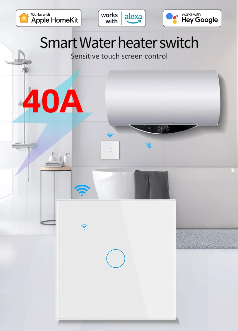 Imagem -03 - Smart Home Wifi Homekit eu 40a Interruptor de Aquecedor de Água com Função de Temporizador Automação Doméstica Controle de Voz Via Siri Alexa Google Home