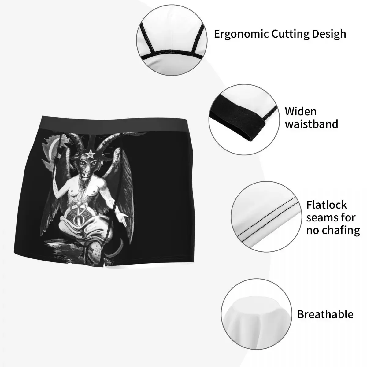 Baphomet ropa interior masculina Sexy estampado personalizado granizo Satán diablo bruja Boxer pantalones cortos bragas calzoncillos transpirables