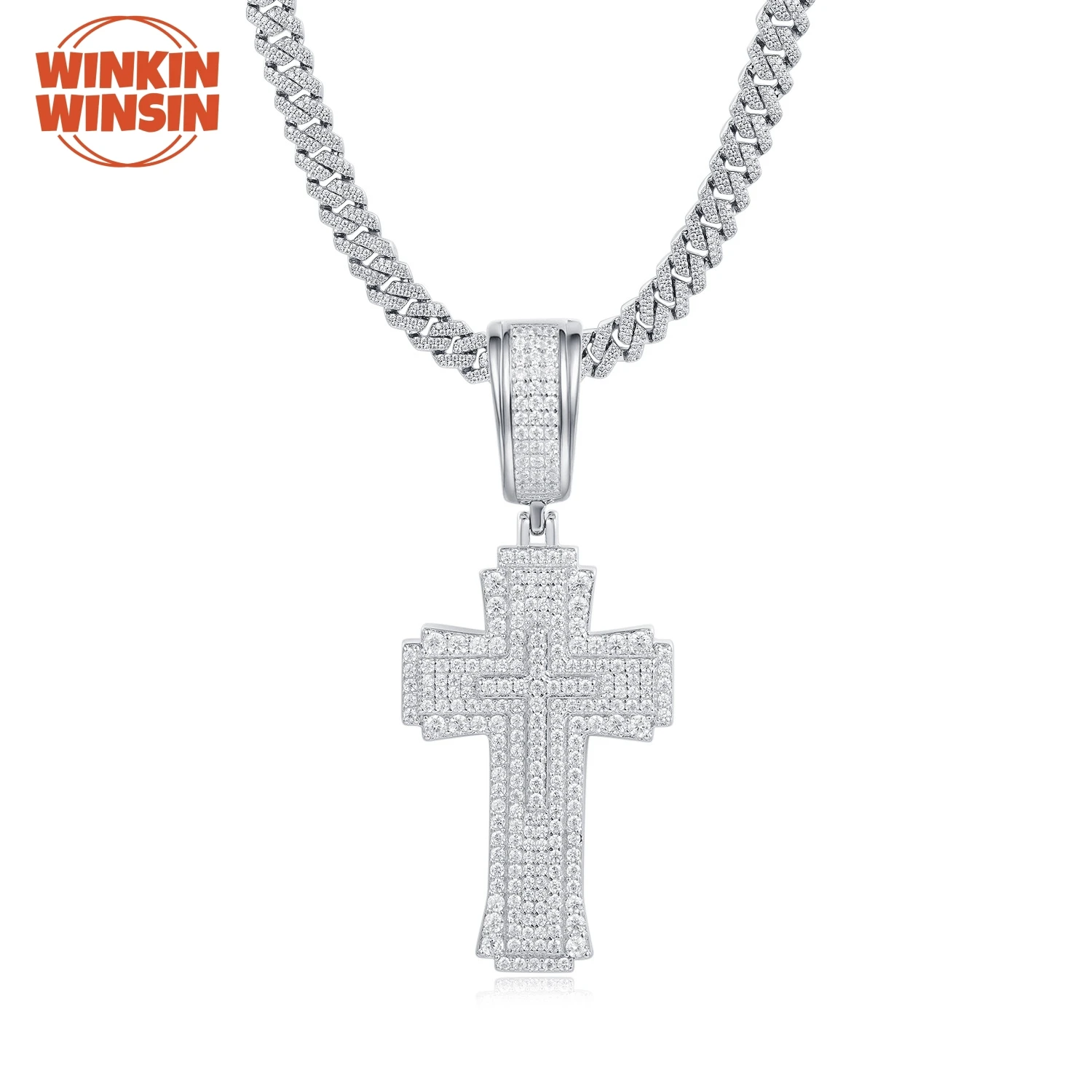 

Winkin Winsin Brand Male S 925 Sterling Silver Necklace GRA Certificate Hip Hop Moissanite Necklace Cross Pendant Jewelry