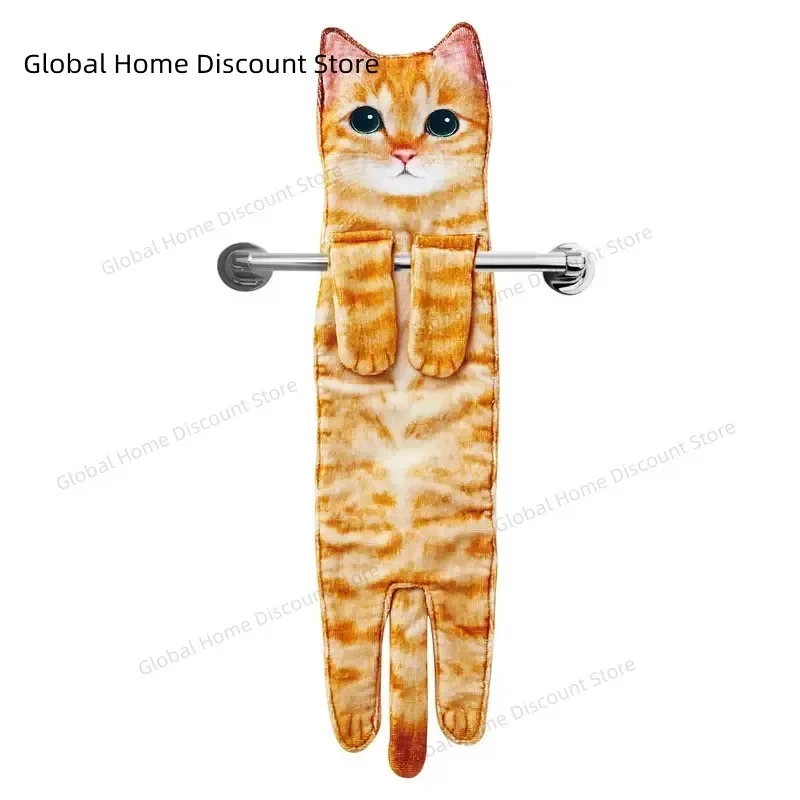 

funny Cat Hand Towels Kitchen Bathroom Hand Towel Ball with Hanging Loops Quick Dry Soft Absorbent Microfiber creative Towels