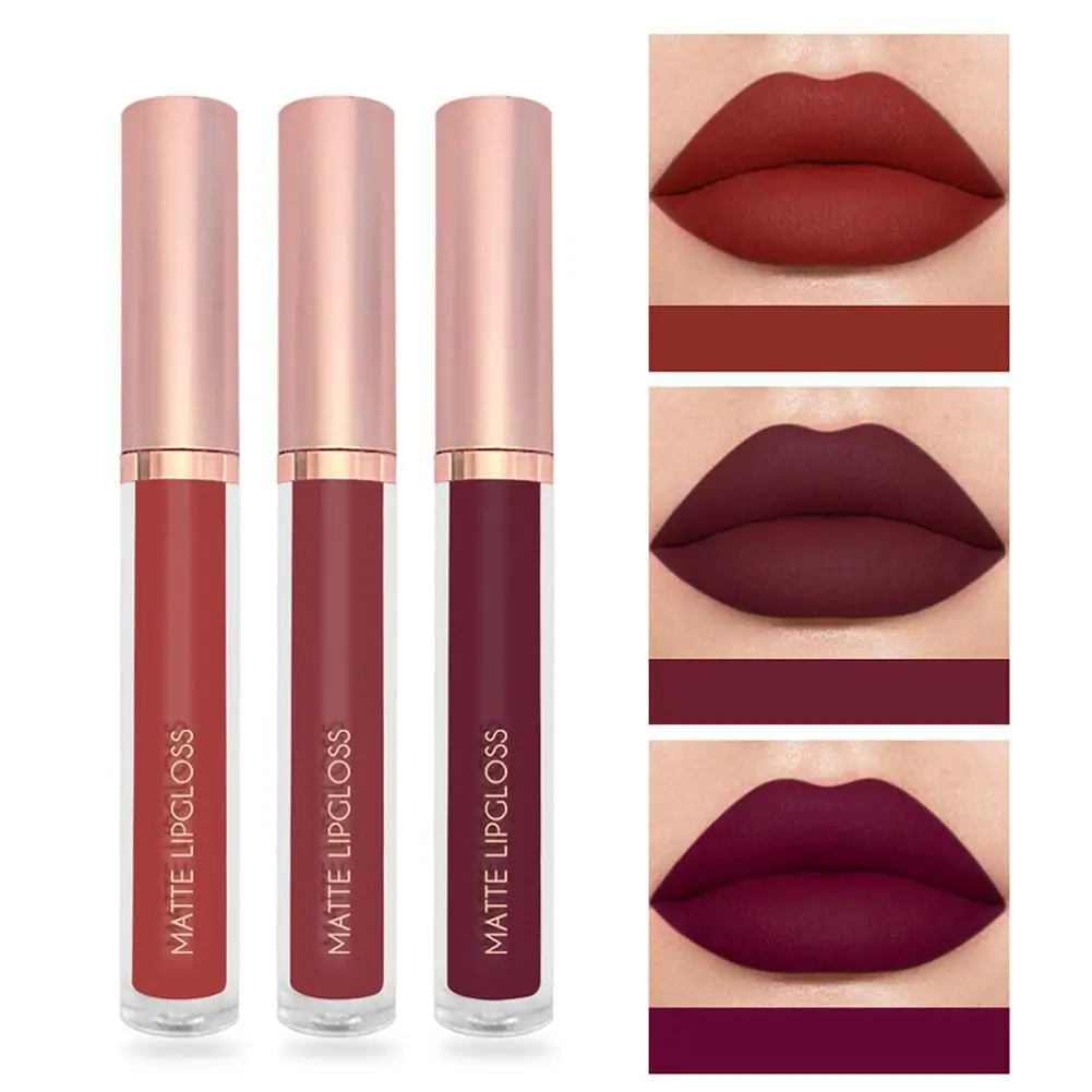 3 stks/set Naakt Lipgloss Matte Fluwelen Lippenstift Waterdichte langdurige Vloeibare Lipstick Vrouwen Vochtige Lip Tint Non-stick
