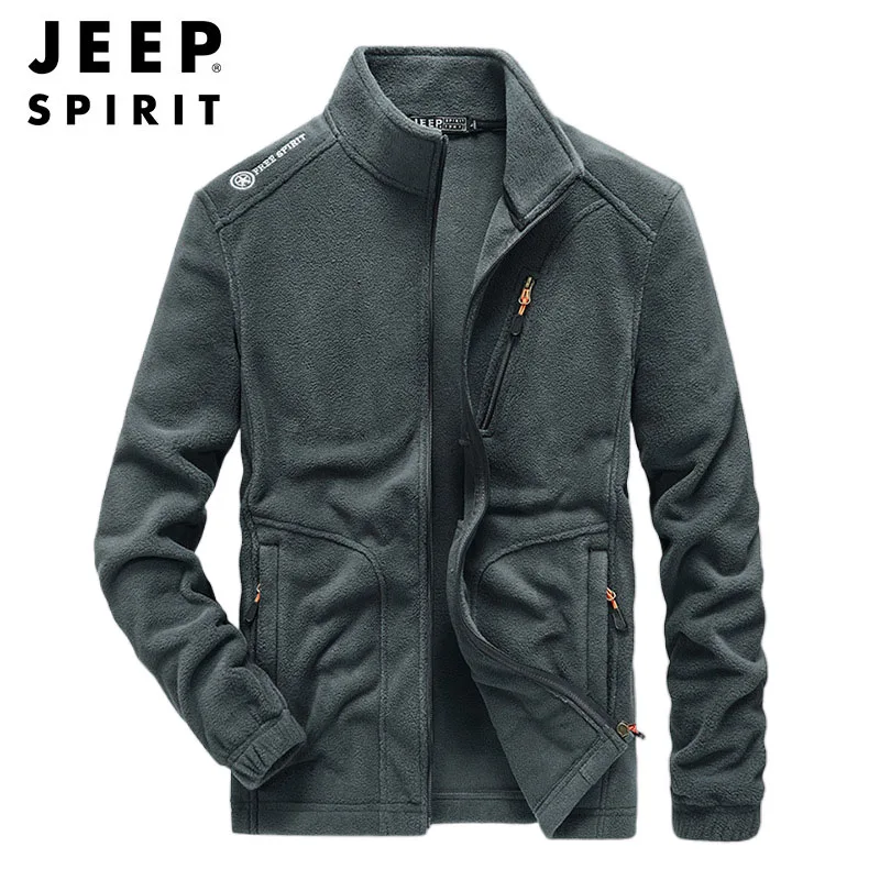 JEEP SPIRIT men fashion urban cardigan sweater autumn new polar fleece loose sports casual warm embroidered stand collar jacket