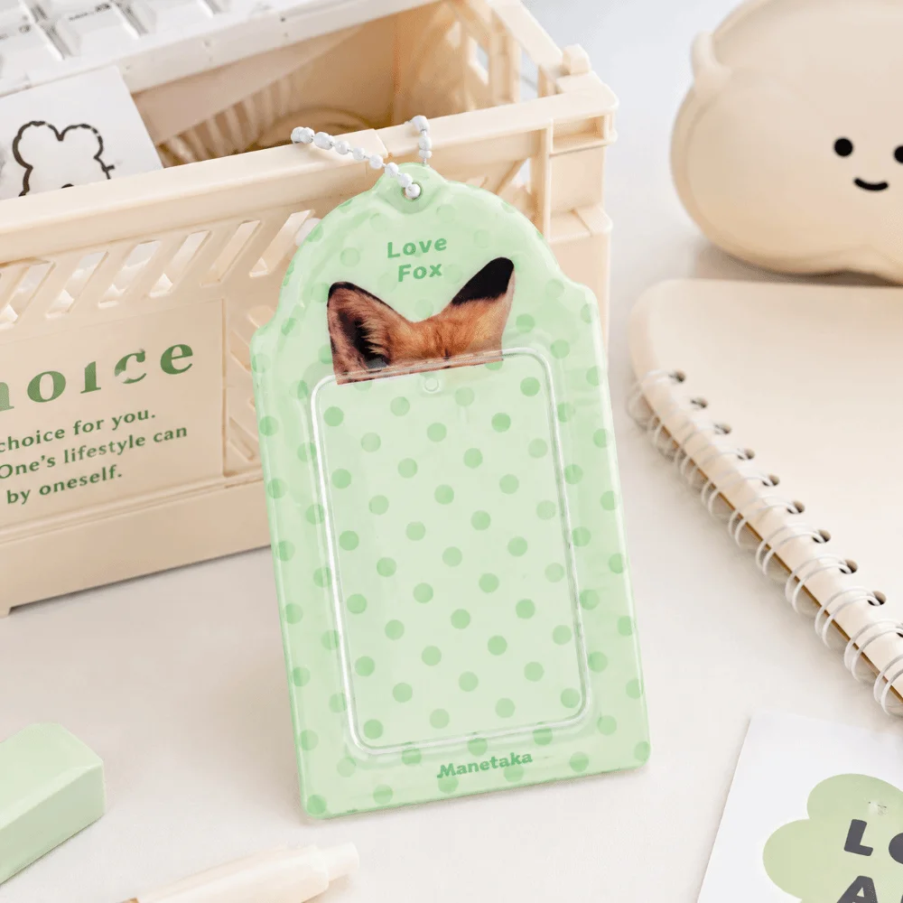 Portable PVC Photocard Holder Animal Ear Print with Chain Card Protector Polka Dot Design 3-inch Kpop Card Sleeve