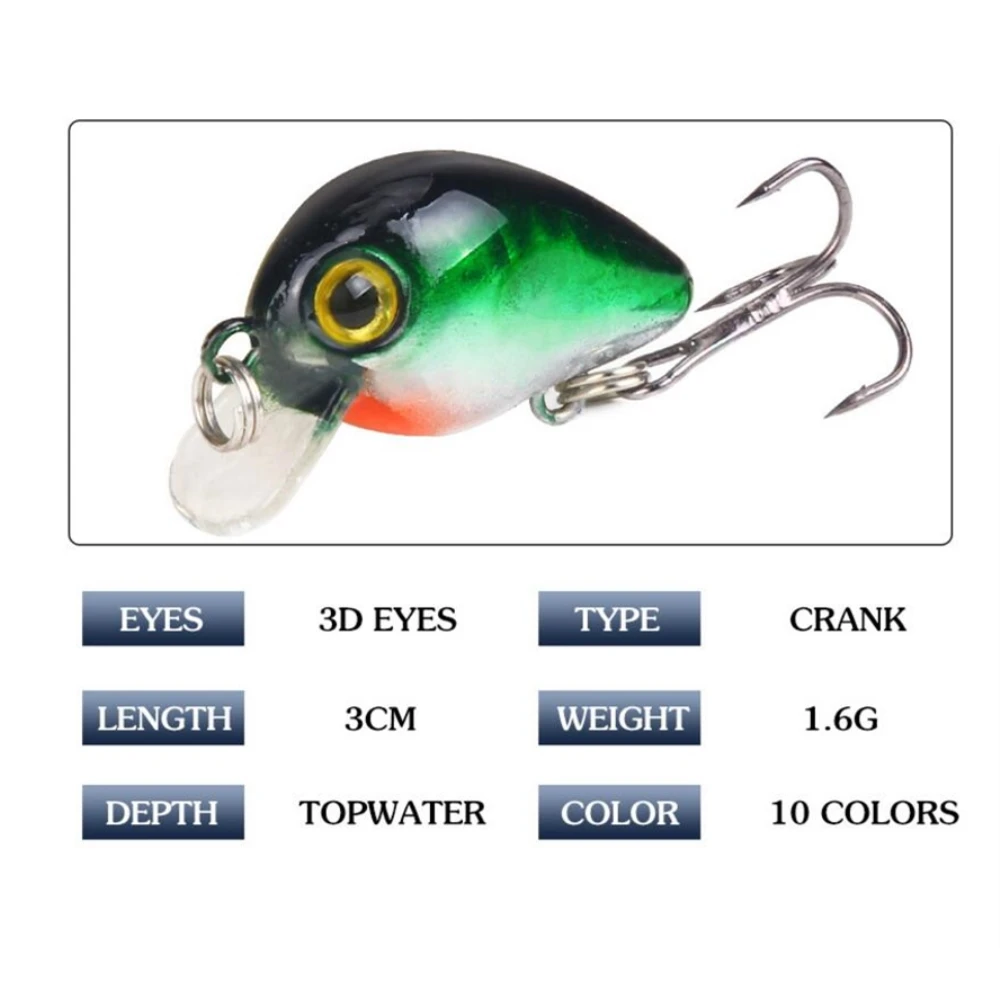 1Pcs Mini Crankbait Fishing Lure 3cm 1.6g Topwater Artificial Hard Bait Bass Wobblers Pike Fishing Tackle