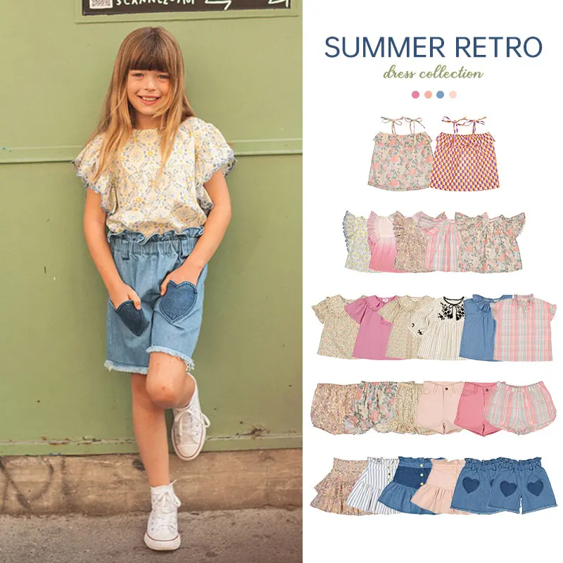 2024 Summer LOU series children's floral top set Girls' Garden style flower Shorts Bract series pre-sale April shipping